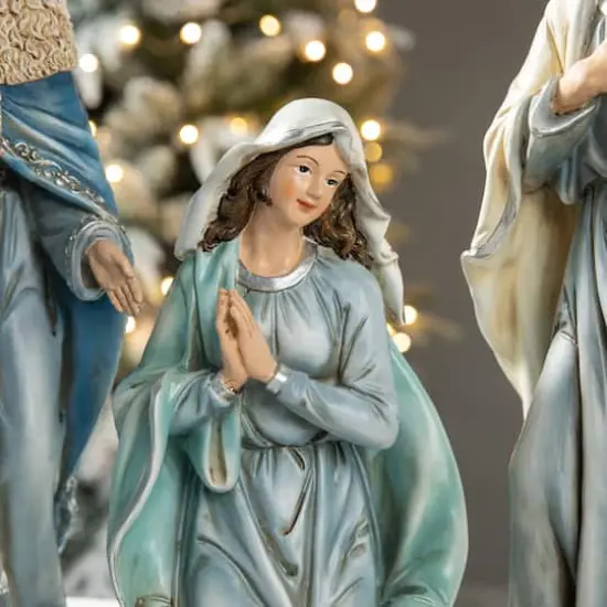 Glitzhome® Oversized Deluxe Blue Resin Nativity Figurine Set {7}