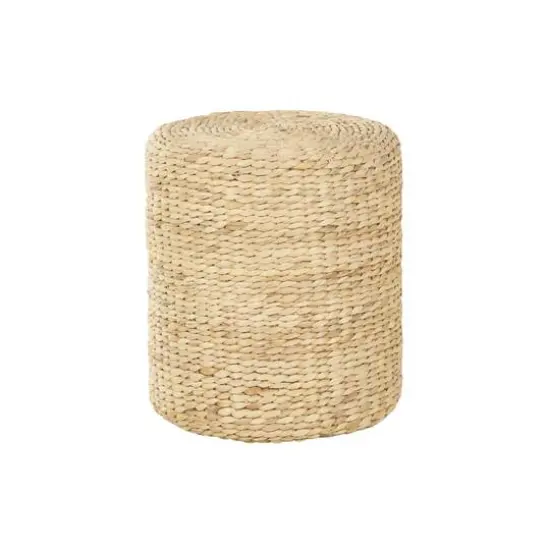19" Brown Seagrass Handmade Woven Drum Accent Table {9}