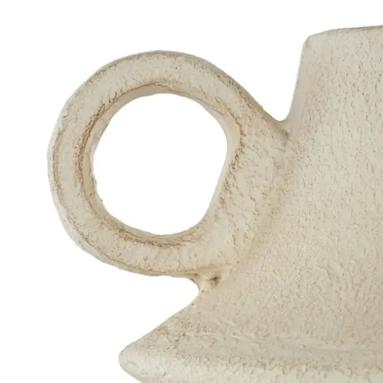 14" Cream Paper Mache Fluted Vase with Ring Handle {6}