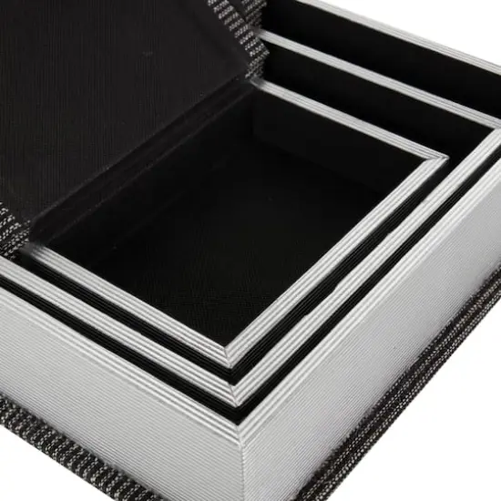 Black Fabric Faux Book Storage Decorative Box with White Sewn Pattern Set {5}