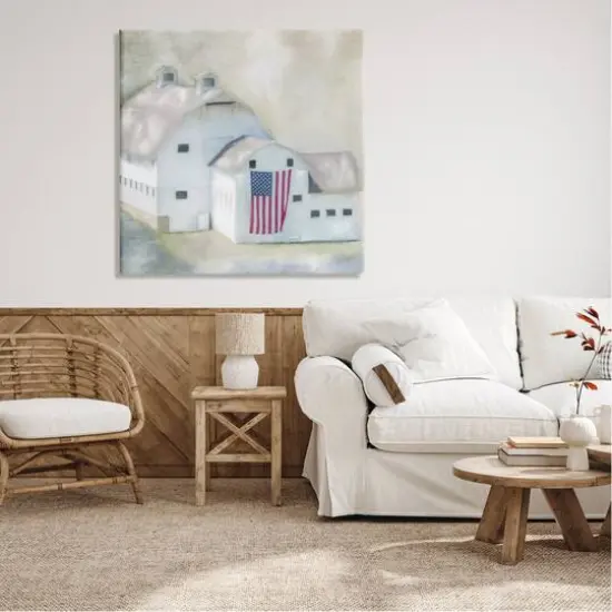 Stupell Industries American Flag White Farmhouse Barn Rural Countryside Canvas Wall Art {3}