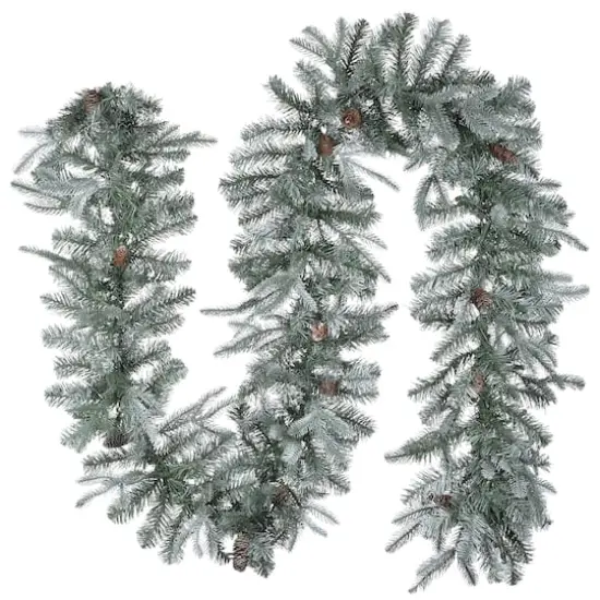 9' x 12" Pre-lit Feel Real® Frosted Artic Spruce Artificial Christmas Garland with Cones & 50 Clear Lights {4}