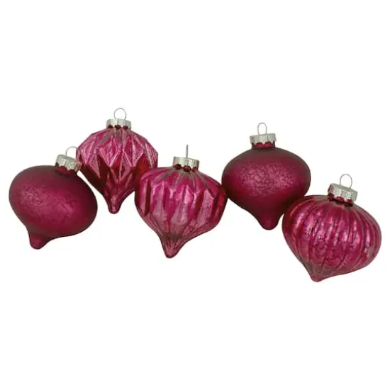 12ct. 3" Glitter & Matte Magenta Pink Finial & Glass Ball Christmas Ornaments {3}