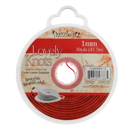 John Bead Lovely Knots 1mm Asian Knotting Cord with Bobbin, 50yd. Red {4}