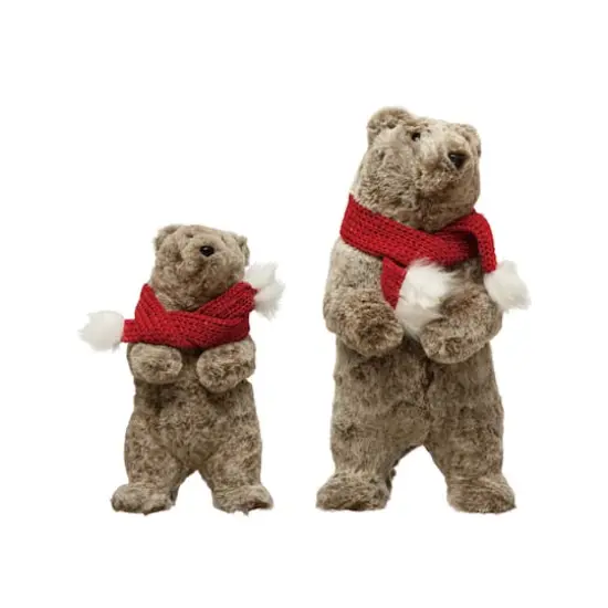 Hello Honey&reg; 11" Gray, White & Red Faux Fur Standing Bear with Scarf {4}