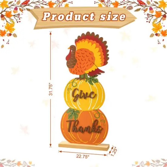 Glitzhome&reg; 36" Thanksgiving Wooden Stacked Pumpkin & Turkey Porch D&eacute;cor {9}