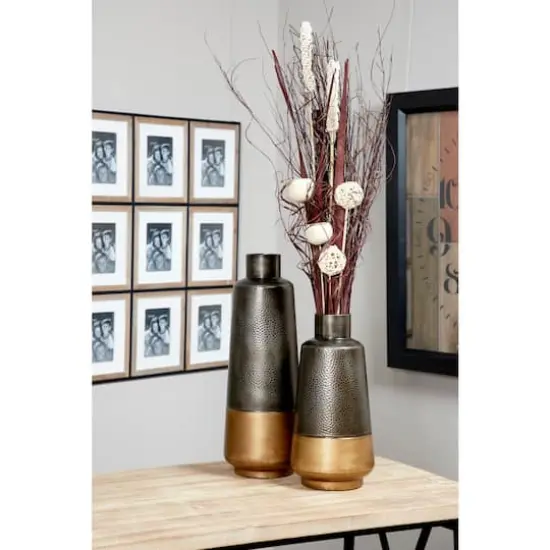 Set of 2 Dark Grey Metal Rustic Vase, 20", 15" {7}