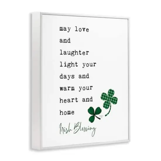 Stupell Industries Heart & Home Touching Irish Blessing Clover Motif Framed Giclee Art White {4}