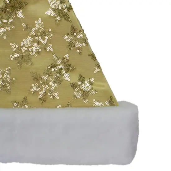 14" Adult Medium Sequin Snowflake Santa Hat, Gold {5}