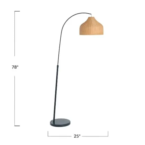 Hello Honey® Modern Boho Floor Lamp with Marble Base & Rattan Shade Black/Natural {4}