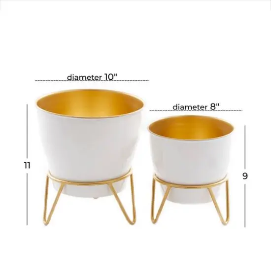 Set of 2 White Iron Modern Planter, 11" x 10" x 10" {8}
