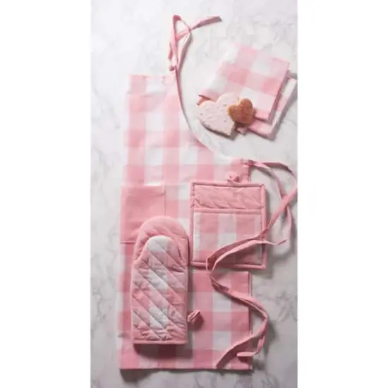 DII&reg; Buffalo Check Chef Apron Pink and White {6}