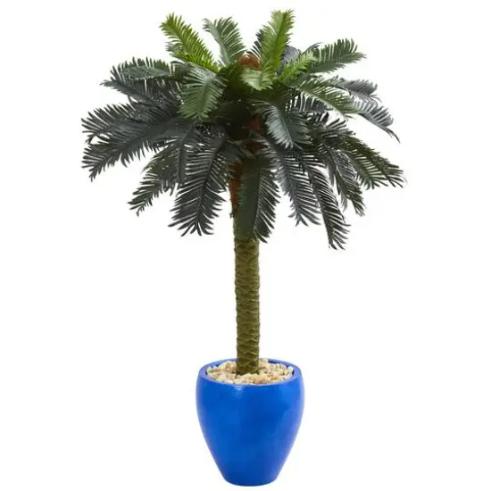 4ft. Sago Palm Tree in Glazed Blue Planter {1}