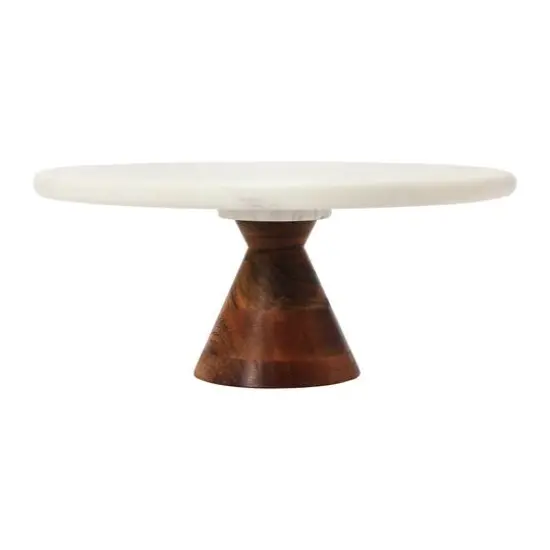 Hello Honey&reg; 12" Marble Pedestal with Wood Base Stand {7}