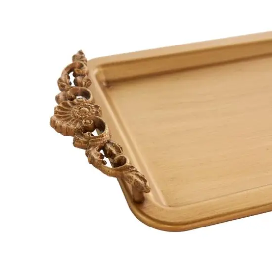 24" Bronze Brushed Metal Tray with Antique Scroll Handles {8}