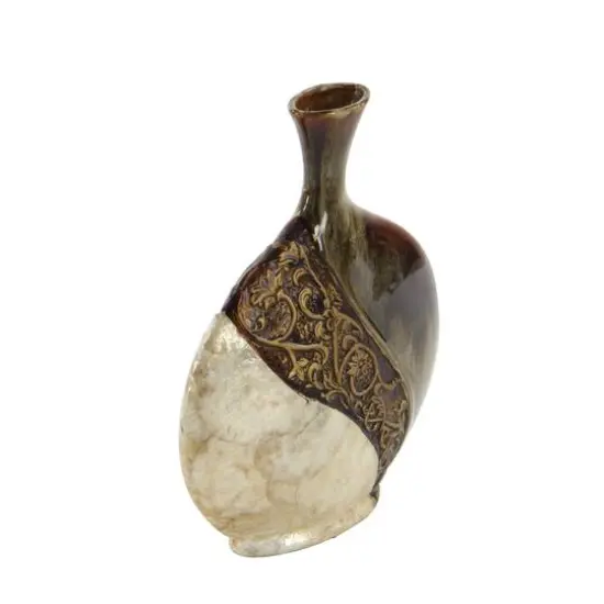 Brown Ceramic Traditional Vase, 14" x 11" x 3" {4}