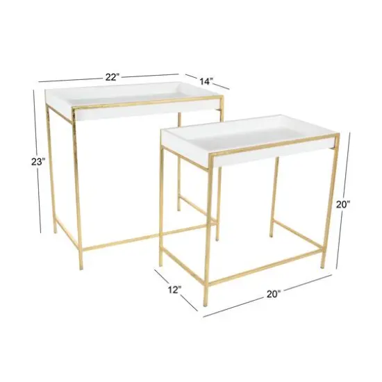 Set of 2 Gold Metal Contemporary Console Table, 22", 20" {8}