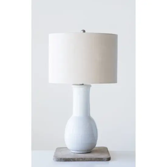 Hello Honey&reg; 30" White Terracotta Table Lamp with Natural Linen Shade {3}