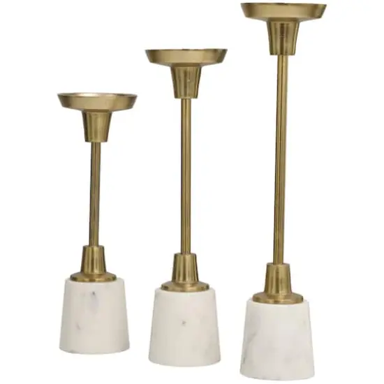 Gold Aluminum Slim Candle Holder with White Marble Base Set {4}