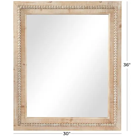Brown Wood Beaded Frame Wall Mirror with Distressing 30" x 1" x 36" {6}