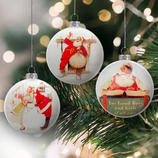 3ct. Norman Rockwell Christmas Glass Disc Ornament {3}