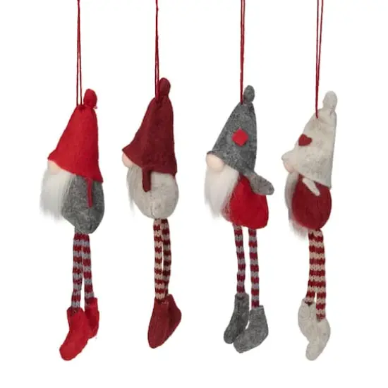4ct. 8" Red & Gray Plush Gnome Ornaments {5}