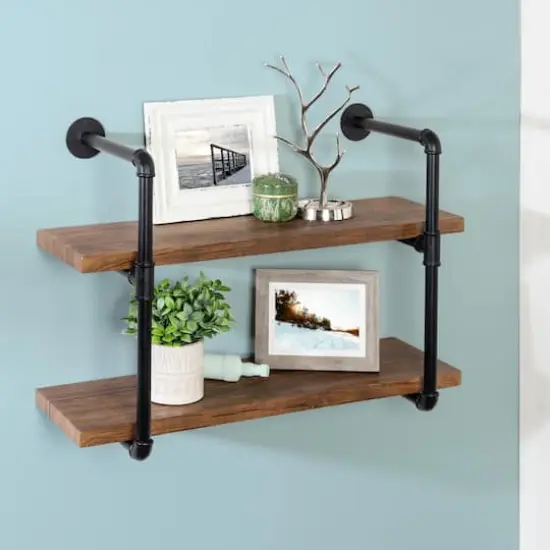 Honey Can Do Black 2-Tier Industrial Wall Shelf {1}