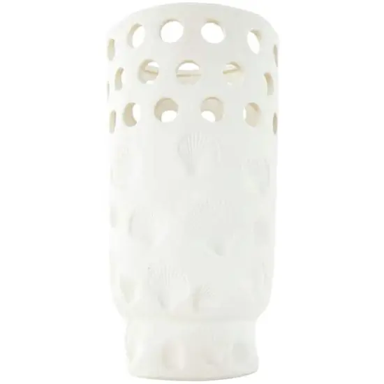 13" White Ceramic Shell Vase {5}
