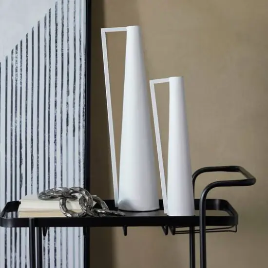 CosmoLiving by Cosmopolitan White Metal Slim Vase with Handles Set of 2 22", 17" {7}