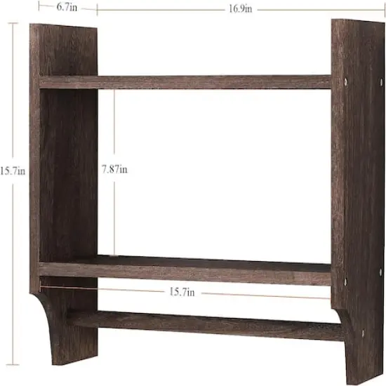 2-Tier Wood Wall Mounted Bathroom Shelf with Towel Rack Brown {4}