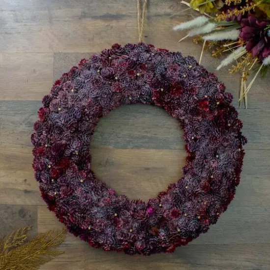 18" Wine Burgundy Glitter Pine Cone Artificial Christmas Wreath, Unlit {4}