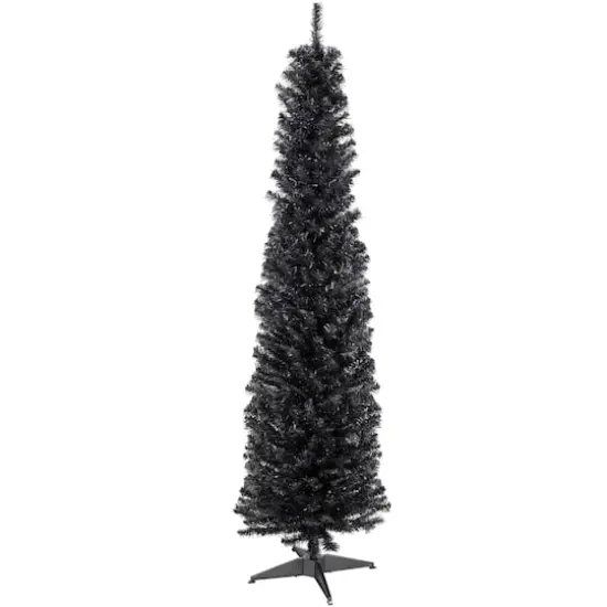 6ft. Iridescent Charcoal Slim Halloween Tinsel Tree {1}
