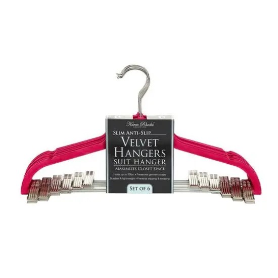 Simplify Slim Velvet Hangers with Clips, 6ct. Fuchsia {2}