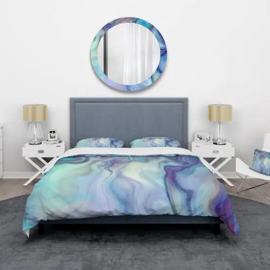 Designart Marbled Colours in Shades of Turquoise & Purple Modern & Contemporary Duvet Cover & Sham Set {5}