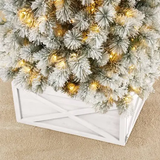 Glitzhome&reg; 26" Washed White Wooden Tree Collar {6}