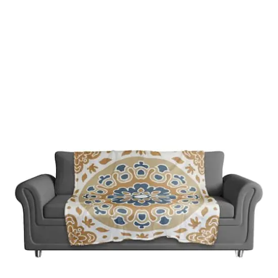 Blue & Yellow Mandala Coral Fleece Blanket {4}