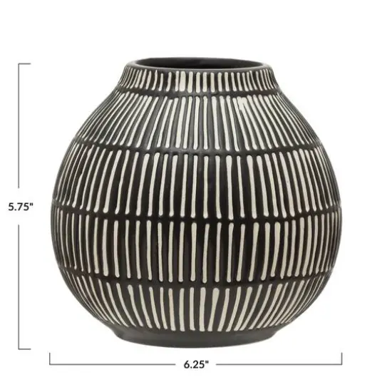 Hello Honey&reg; 6" Black & White Debossed Stoneware Vase {6}