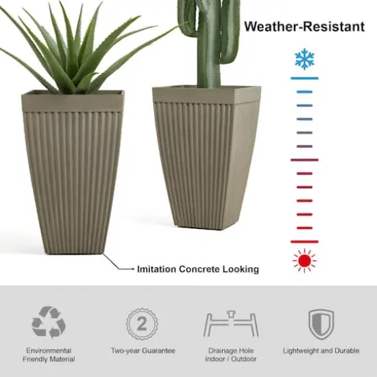 Glitzhome® 23" Eco-Friendly Oversized Faux Concrete Square Fluted Pot Planters, 2ct. Brown {8}