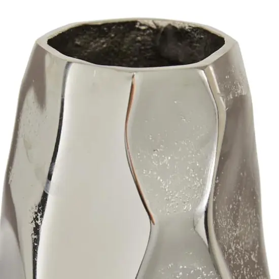 Contemporary Geometric-Style Metallic Silver Aluminum Vase, 12" x 5.7" x 5.4" {4}