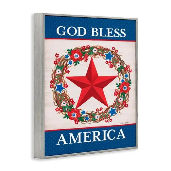 Stupell Industries God Bless America Wreath Framed Giclee Art Gray {4}