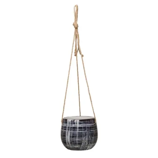Hello Honey&reg; 5" Blue Pattern Hanging Stoneware Planter with Jute Hanger {1}