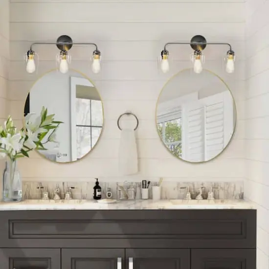 Hello Honey&reg; Robert Stevenson Lighting Holden Metal & Glass 3-Light Vanity Antique Nickel {5}