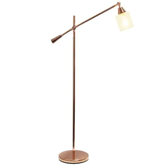 Lalia Home 4.6ft. Swing Arm Floor Lamp with Glass Cylindrical Shade Rose Gold {3}