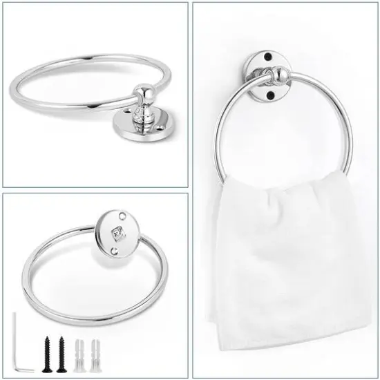 Stainless Steel Towel Ring & Toilet Paper Holder Set Silver {4}