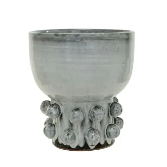 Hello Honey&reg; 12.25" White Terra Cotta Footed Vase with Raised Dots & Reactive Glaze {3}