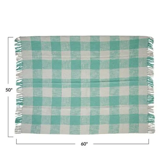 Hello Honey&reg; Mint & Cream Plaid Hand-Woven Cotton Throw with Fringe {5}