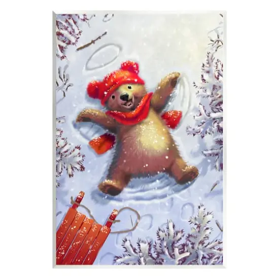 Stupell Industries Bear Cub Snow Angel Sled Wall Plaque Art {1}