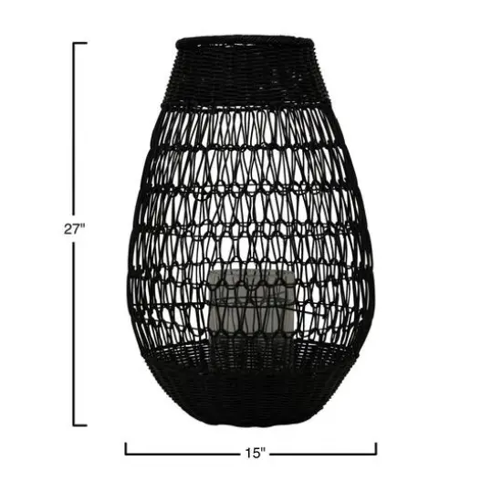 Hello Honey&reg; Black Rattan Lantern with Glass Insert {4}