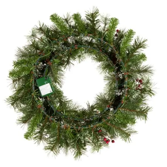 24" Iced Berry Warm White LED Pre-Lit Pine Wreath {5}
