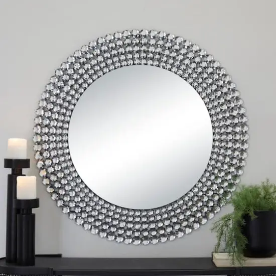 Silver Glass Starburst Wall Mirror with Crystal Embellishment 36" x 1" x 36" {7}
